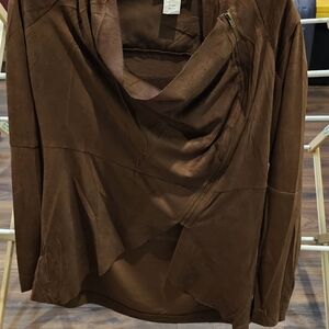 Brown Women's Draped Zip-Front Blouse